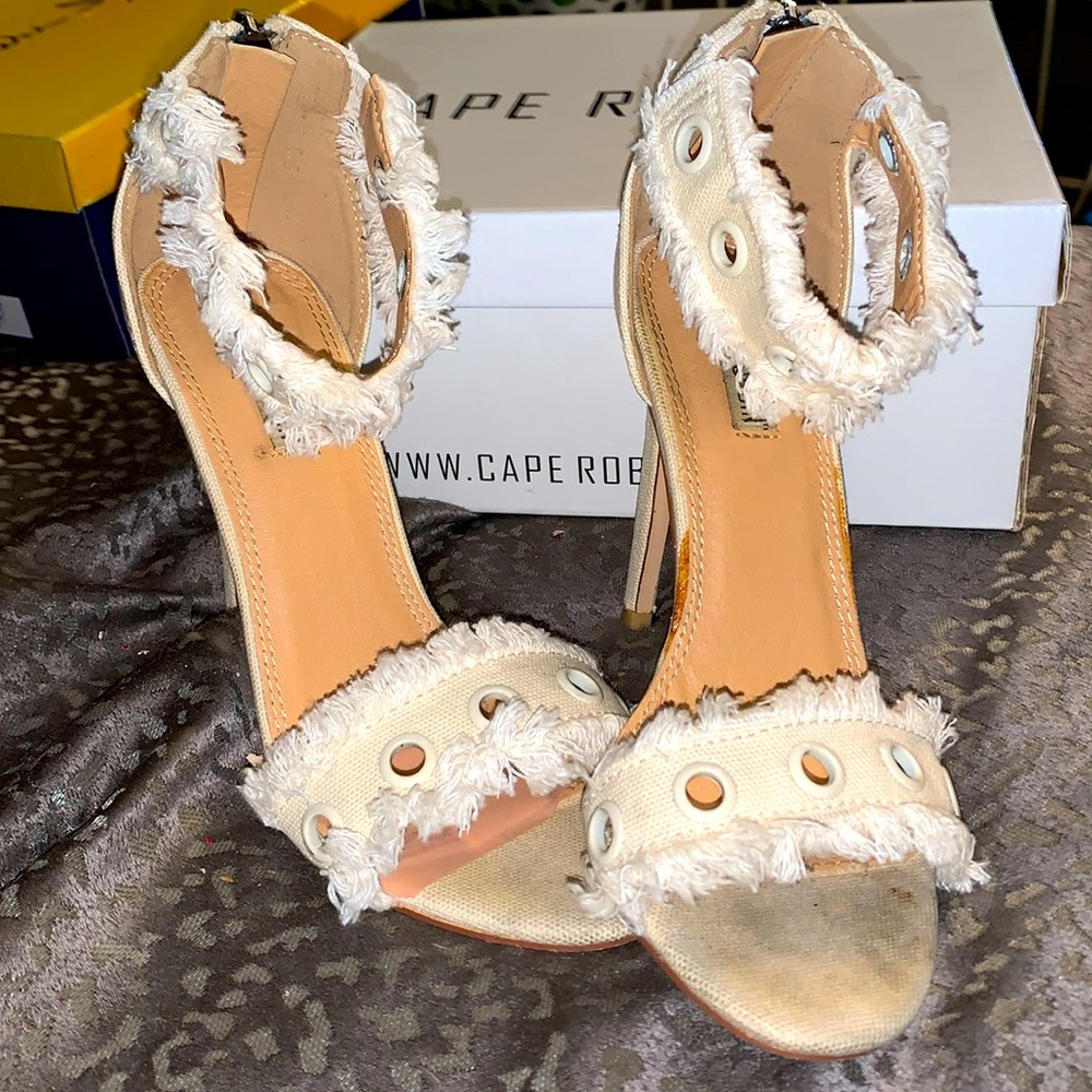 Cream canvas denim heel
